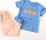 Preorder Samples BSPO0693 Embroidery Fall Pumpkin Stripe Boys Outfits