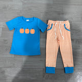 Preorder Samples BSPO0693 Embroidery Fall Pumpkin Stripe Boys Outfits