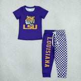 BSPO0698 Vinyl School Team Plaid Purple Boys Set