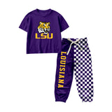 Preorder MOQ 5 Pcs Each Style School Team Mascot Plaid Boys Jogger Set