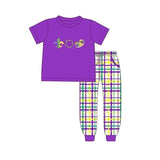 Preorder MOQ 5 pcs Each Style Mardi Gras Plaid Purple Kids Matching Clothes