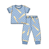 Preorder MOQ 5 pcs Each Style Baseball Print Pajamas Kids Matching Clothes