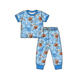 Preorder MOQ 5 pcs Each Style GO TEAM Football Print Blue Kids Matching Clothes