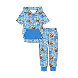 Preorder MOQ 5 pcs Each Style GO TEAM Football Print Blue Kids Matching Clothes