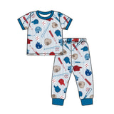 Preorder MOQ 5 pcs Each Style GO TEAM Baseball Print Stripe Blue Kids Matching Clothes