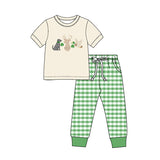 Preorder MOQ 5 pcs Each Style Saint Patrick Leaves Duck Puppy Deer Green Plaid Kids Matching Clothes
