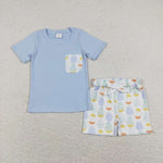 BSSO0525 Easter Bunny Egg Blue Boys Shorts Set