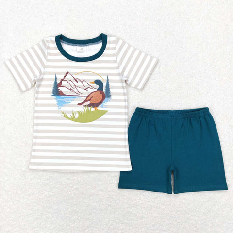 BSSO0307 Embroidery Mallard Green Boy Shorts Set