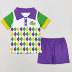 BSSO0311 Mardi gras Crocodile Green Purple Boy Shorts Set