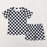 BSSO0327 Black Plaid Boy Shorts Set