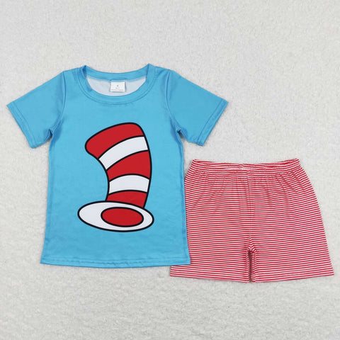 BSSO0346 Reading Blue Red Stripe Boy Shorts Set