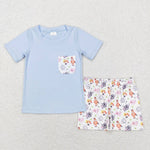 BSSO0352 Farm Cow Sky Blue Boy Shorts Set