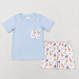 BSSO0352 Farm Cow Sky Blue Boy Shorts Set