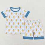 BSSO0357 Easter Rabbit Carrot Blue Boy Shorts Set