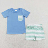 BSSO0366 Stripe Blue Boy Shorts Set