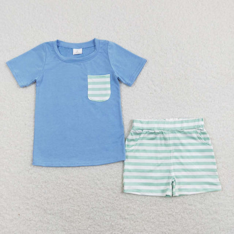 BSSO0366 Stripe Blue Boy Shorts Set