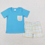 BSSO0372 Blue Plaid Boy Shorts Set