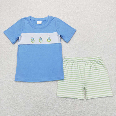 BSSO0398 Embroidery Easter Bunny Egg Boy Shorts Set