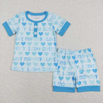 BSSO0411 I LOVE Mommy Blue Shorts Boys Pajamas Set