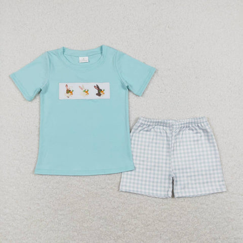 BSSO0414 Embroidery Easter Rabbit Carrot Shorts Boys Set