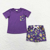 BSSO0467 Mardi Gras Purple Boys Shorts Set