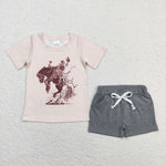 BSSO0476 Summer horse riding Grey Boy Shorts Set