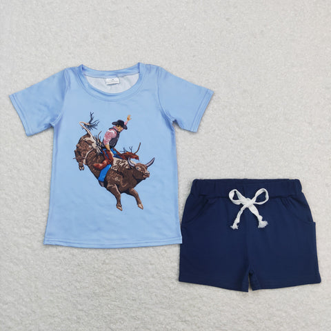 BSSO0477 Summer Cowboy horse riding Boy Shorts Set