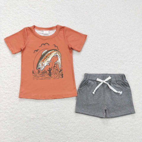 BSSO0490 Summer Fish Grey Boy Shorts Set