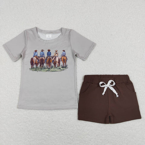 BSSO0500 Summer Cowboy horse riding Boy Shorts Set