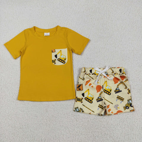 BSSO0529 Tractor Truck Yellow Boys Shorts Set