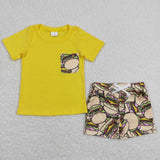 BSSO0547 Hamburger Foods Yellow Boys Shorts Set