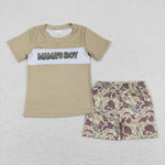 BSSO0567 Embroidery MAMA'S BOY Camo Boys Shorts Set