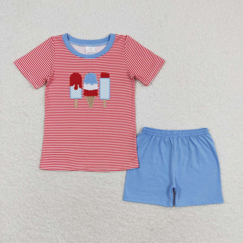 BSSO0576 Embroidery 4th of July Popsicle Boys Shorts Set