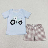 BSSO0610 Truck Car Plaid Boy Shorts Set