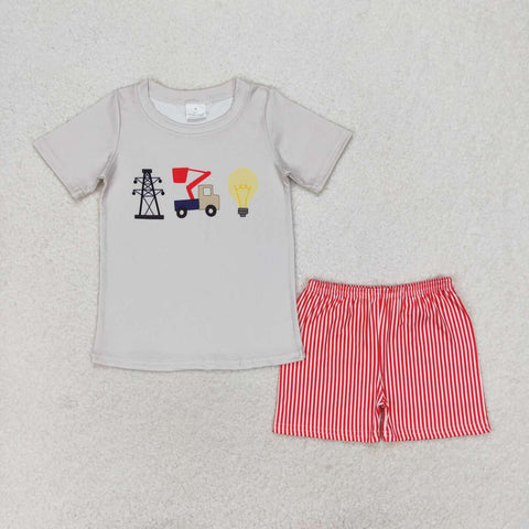 BSSO0632 Electronic Red Stripe Boys Shorts Pajamas Set