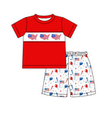 BSSO0633 USA Flag Red Boys Shorts Pajamas Set