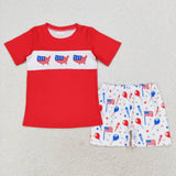 BSSO0633 USA Flag Red Boys Shorts Pajamas Set