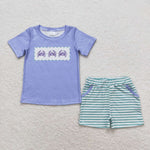 BSSO0637 Blue Crab Green Stripe Boys Shorts Pajamas Set