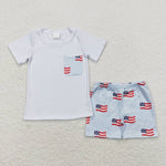 BSSO0642 USA Flag Boys Shorts Pajamas Set