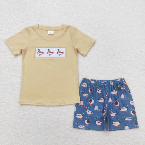 BSSO0645 Embroidery Mallard Duck Boys Shorts Set