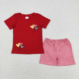 BSSO0652 Embroidery Cartoon Mouse Red Boys Shorts Set