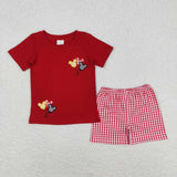 BSSO0652 Embroidery Cartoon Mouse Red Boys Shorts Set