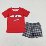 BSSO0654 Red Plaid Boys Shorts Set
