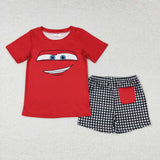 BSSO0654 Red Plaid Boys Shorts Set