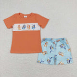 BSSO0668 Cartoon Dog Orange Boys Shorts Set