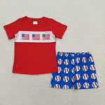 BSSO0674 USA Flag Baseball Boys Shorts Set