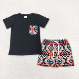 BSSO0678 Western Pattern Black Boys Shorts Set