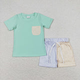 BSSO0680 Green Plaid Boys Shorts Set
