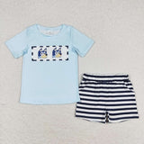 BSSO0682 Cartoon Dog Blue Boys Shorts Set