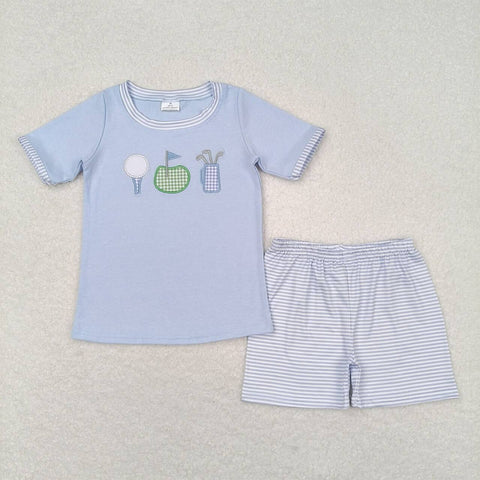 BSSO0686 Embroidery Golf Blue Boys Shorts Set